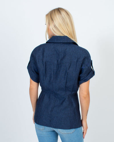 Lafayette 148 Clothing XS | US 2 Short Sleeve Denim Top