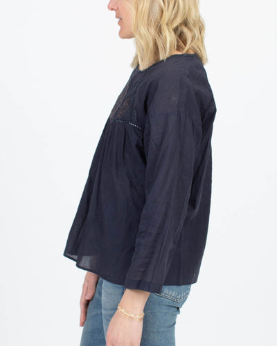 LOCAL Clothing Medium Navy Embroidered Blouse