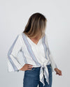 Love Stitch Clothing Small Long Sleeve Metallic Thread Striped Blouse