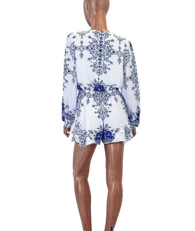 Lovers + Friends Clothing Small Printed Long Sleeve Romper
