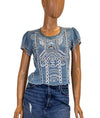 Lovers + Friends Clothing XS Beaded Scalloped Chambray Top