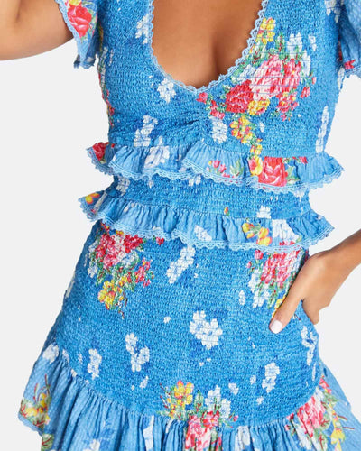 LoveShackFancy Clothing Small "Sonora" V-Neck Flutter Sleeve Mini Dress