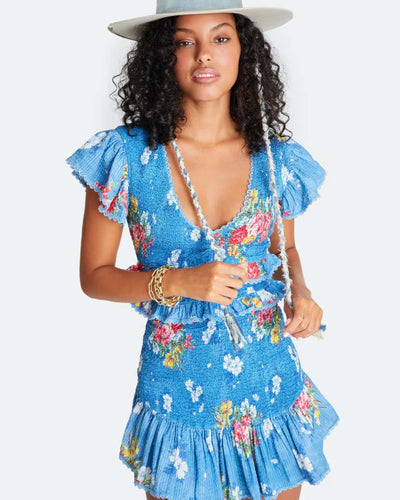 LoveShackFancy Clothing Small "Sonora" V-Neck Flutter Sleeve Mini Dress