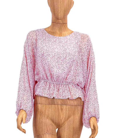 LoveShackFancy Clothing XS Silk Floral Peplum Blouse