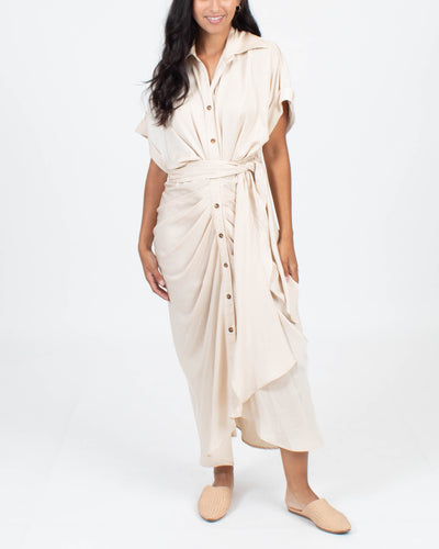 MABLE Clothing Small Satin Button Down Midi Dress