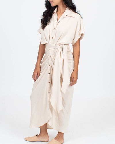MABLE Clothing Small Satin Button Down Midi Dress