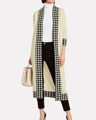 MADELEINE THOMPSON Clothing Medium "Anita" Houndstooth Trimmed Duster