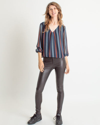 Madewell Clothing Small Striped V-Neck Blouse