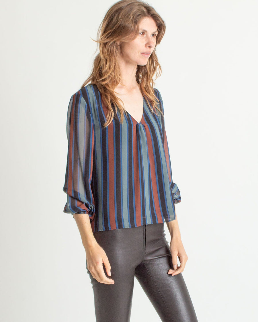 Madewell Clothing Small Striped V-Neck Blouse