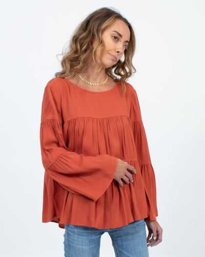 Madewell Clothing XS Rust Tiered Blouse