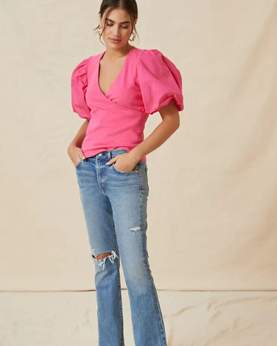 Maeve Clothing Small Puff Sleeve Wrap Top
