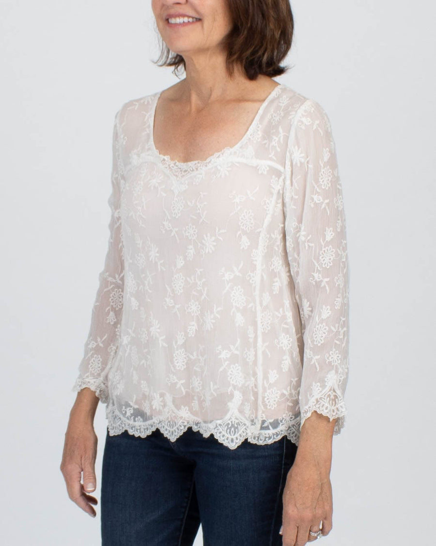 Mes Demoiselles Clothing Medium Sheer Embroidered Blouse