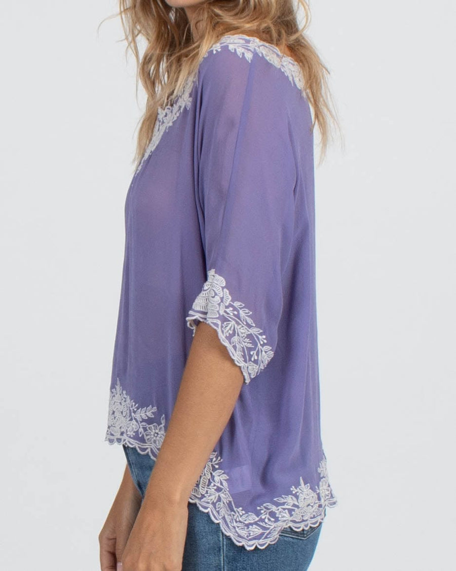 Mes Demoiselles Clothing Medium | US 8 Short Sleeve Silk Blouse