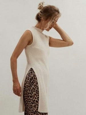 NAADAM Clothing Medium Side Slit Ribbed Cashmere Tunic Sweater