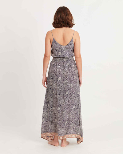 Natalie Martin Clothing Large Silk Maxi Dress with Waist Tie