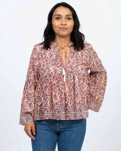 Natalie Martin Clothing Small Long Sleeve V-Neck Floral Blouse