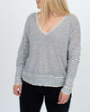 Nili Lotan Clothing Large Long Sleeve V-Neck Pullover Striped Sweater