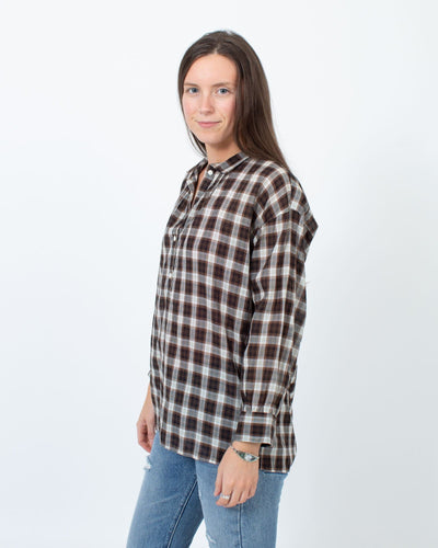 Nili Lotan Clothing Small Brown Plaid Blouse