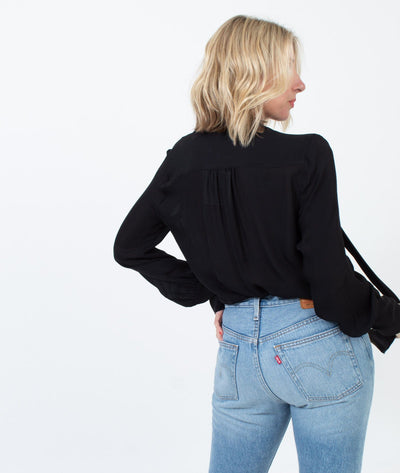 Nili Lotan Clothing Small Long Sleeve Poet Neck Silk Top