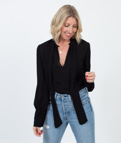 Nili Lotan Clothing Small Long Sleeve Poet Neck Silk Top