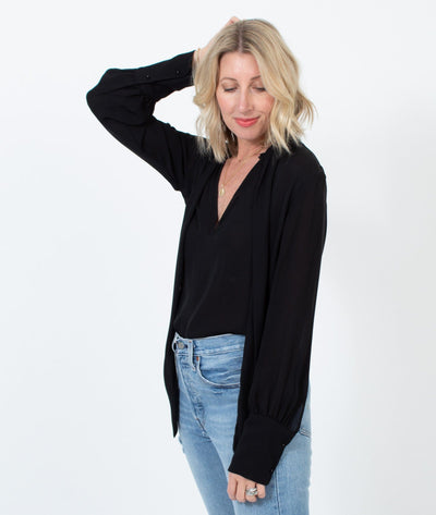 Nili Lotan Clothing Small Long Sleeve Poet Neck Silk Top