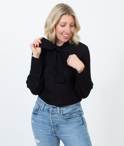 Nili Lotan Clothing Small Long Sleeve Poet Neck Silk Top