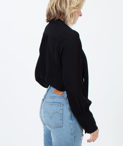 Nili Lotan Clothing Small Long Sleeve Poet Neck Silk Top