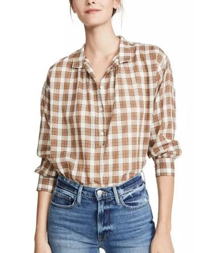 Nili Lotan Clothing Small "Myra" Ginger Plaid Shirt