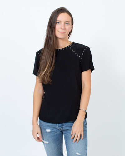 Pam & Gela Clothing Medium | US 6 Studded Short Sleeve Top