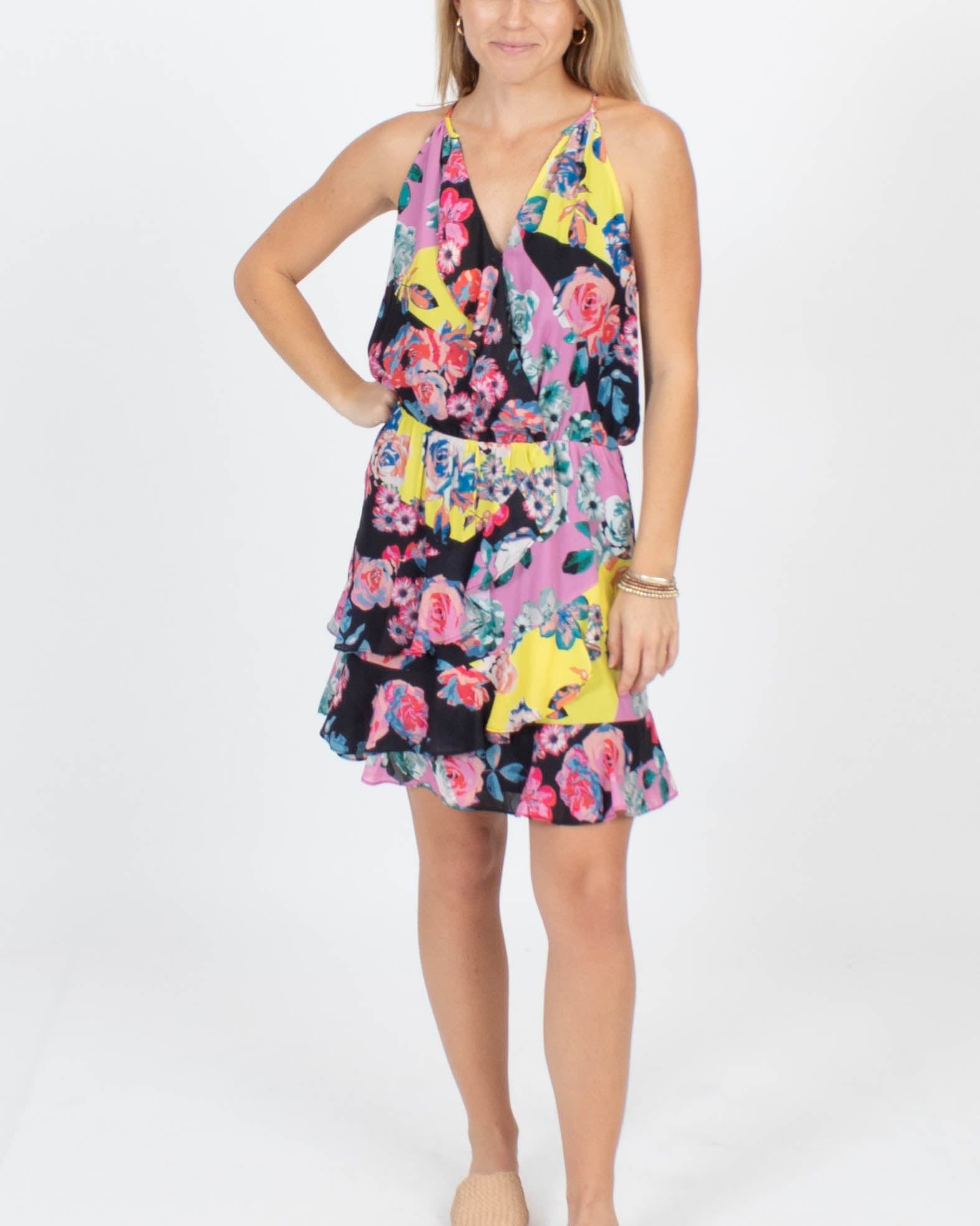 Parker Clothing Small Multi- Colored Floral Ruffle Dress