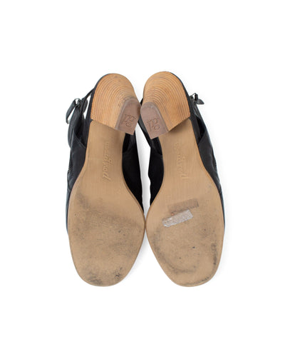 Paul Green Shoes Small | US 7 Black Leather Peep Toe Mules