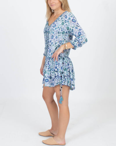 Poupette St Barth Clothing Small Blue Floral Button Front Dress