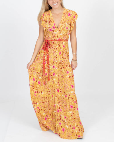 Poupette St Barth Clothing Small Yellow Floral Maxi Dress