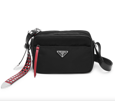 Prada Cream, Black & Red Nylon Vela Studded Messenger Bag with Silver –  Sellier