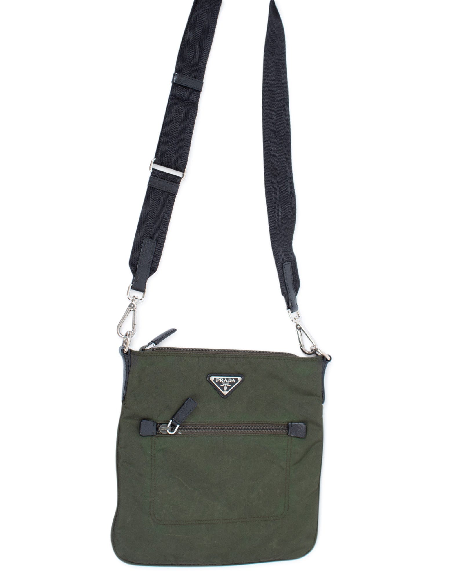 Prada Tessuto Nylon Messenger Bag in Army Green - The Revury