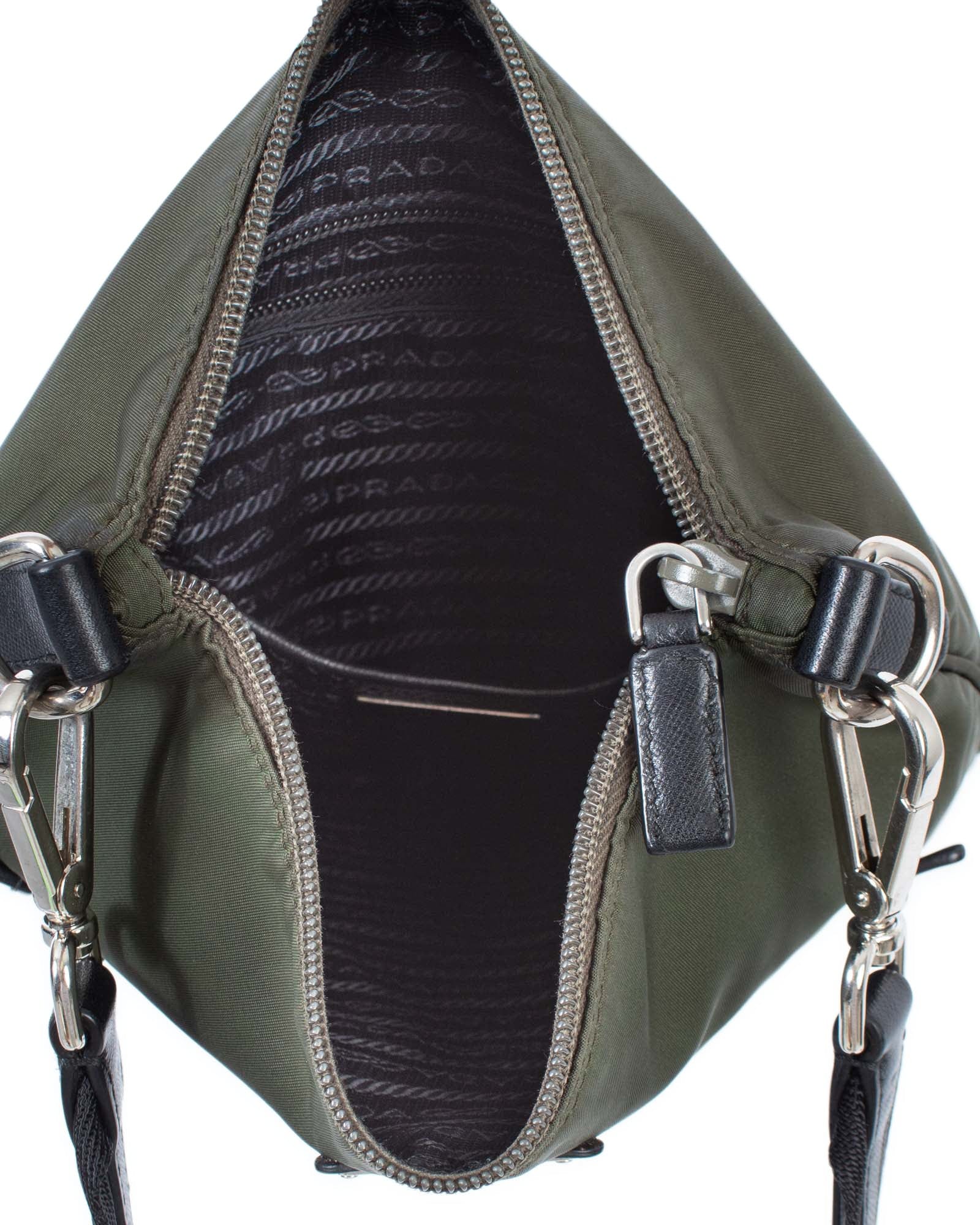 Prada Tessuto Nylon Messenger Bag in Army Green The Revury