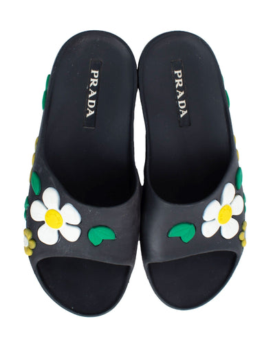 Prada Shoes Medium | US 8 I IT 38 Rubber Flower Slide Sandal