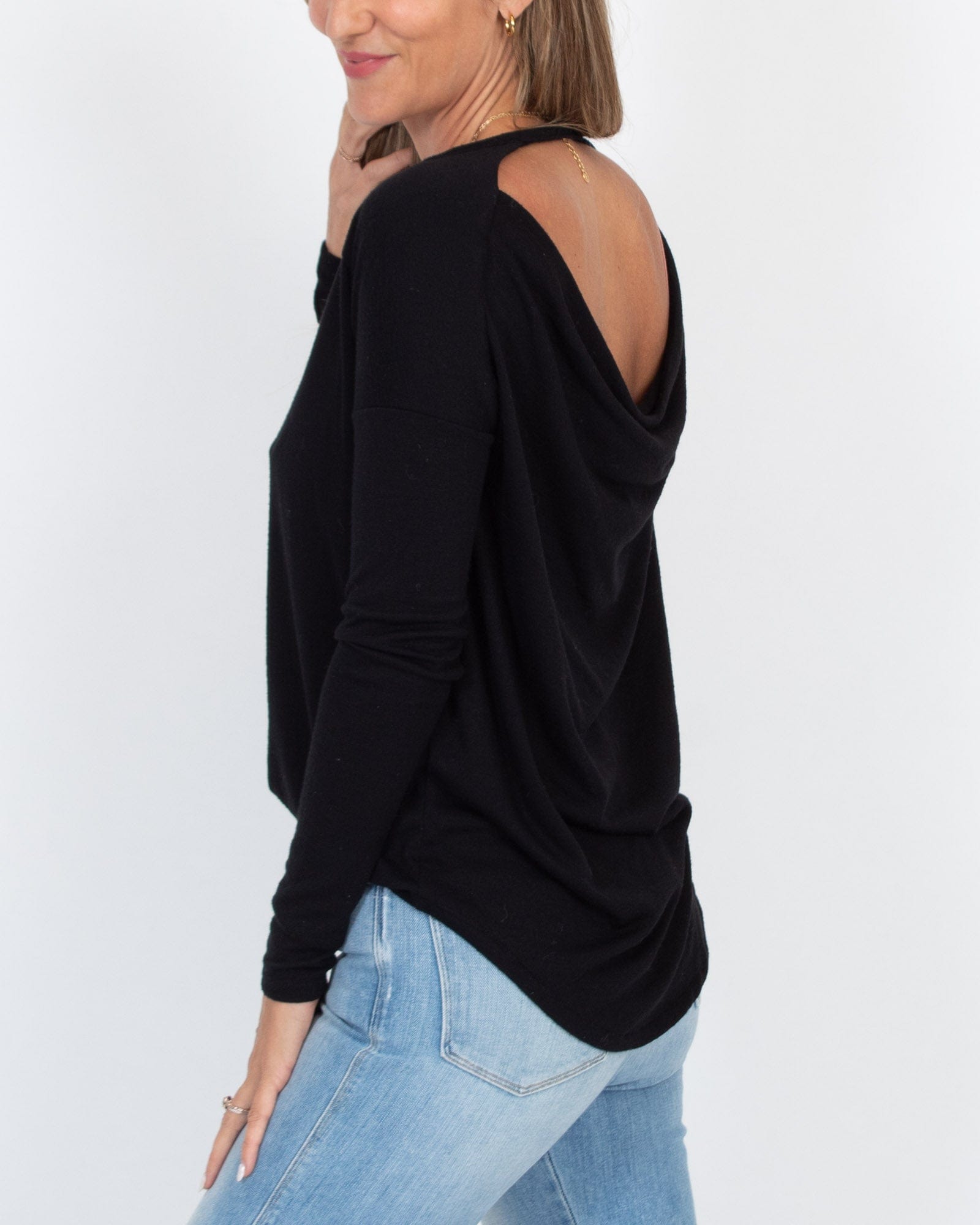 Long Sleeve Open Back Knit Top The Revury