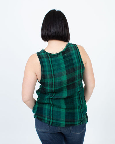 Raquel Allegra Clothing Medium Printed Plaid Tank Top