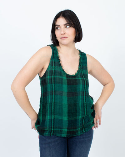 Raquel Allegra Clothing Medium Printed Plaid Tank Top