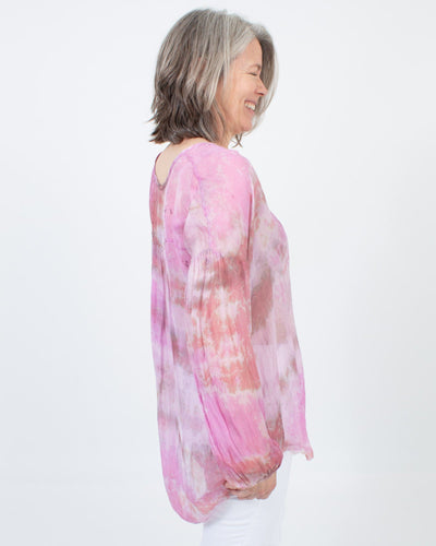 Raquel Allegra Clothing Medium Sheer Tie Dye Blouse