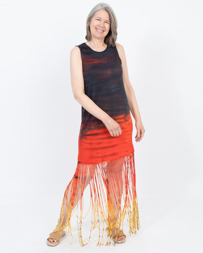 Raquel Allegra Clothing Medium Tie Dye Long Fringe Dress