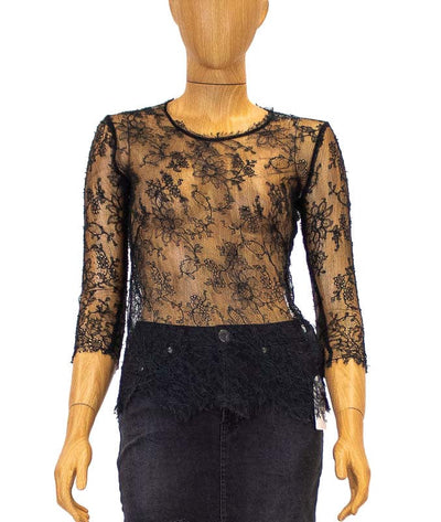 Raquel Allegra Clothing Small Black Sheer Lace Fitted Top