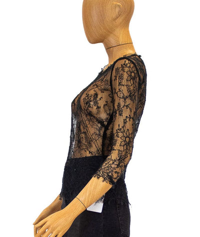 Raquel Allegra Clothing Small Black Sheer Lace Fitted Top