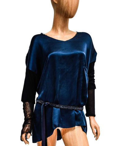 Raquel Allegra Clothing Small Long Sleeve Silk Tunic with Frayed Hem