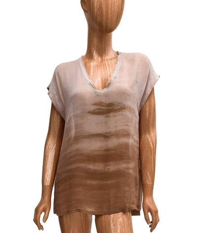 Raquel Allegra Clothing Small Silk Semi-Sheer Scoop Neck Top