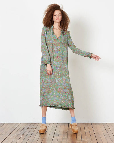 Raquel Allegra Clothing XS Tapestry Silk Ruffle Printed Dress