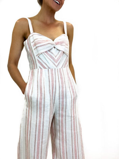 Rebecca Taylor Clothing Small | US 4 Striped Linen Jumpsuit with Pockets