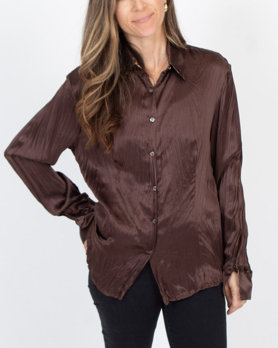 Roberto Cavalli Clothing Large Brown Silk Pleated Blouse