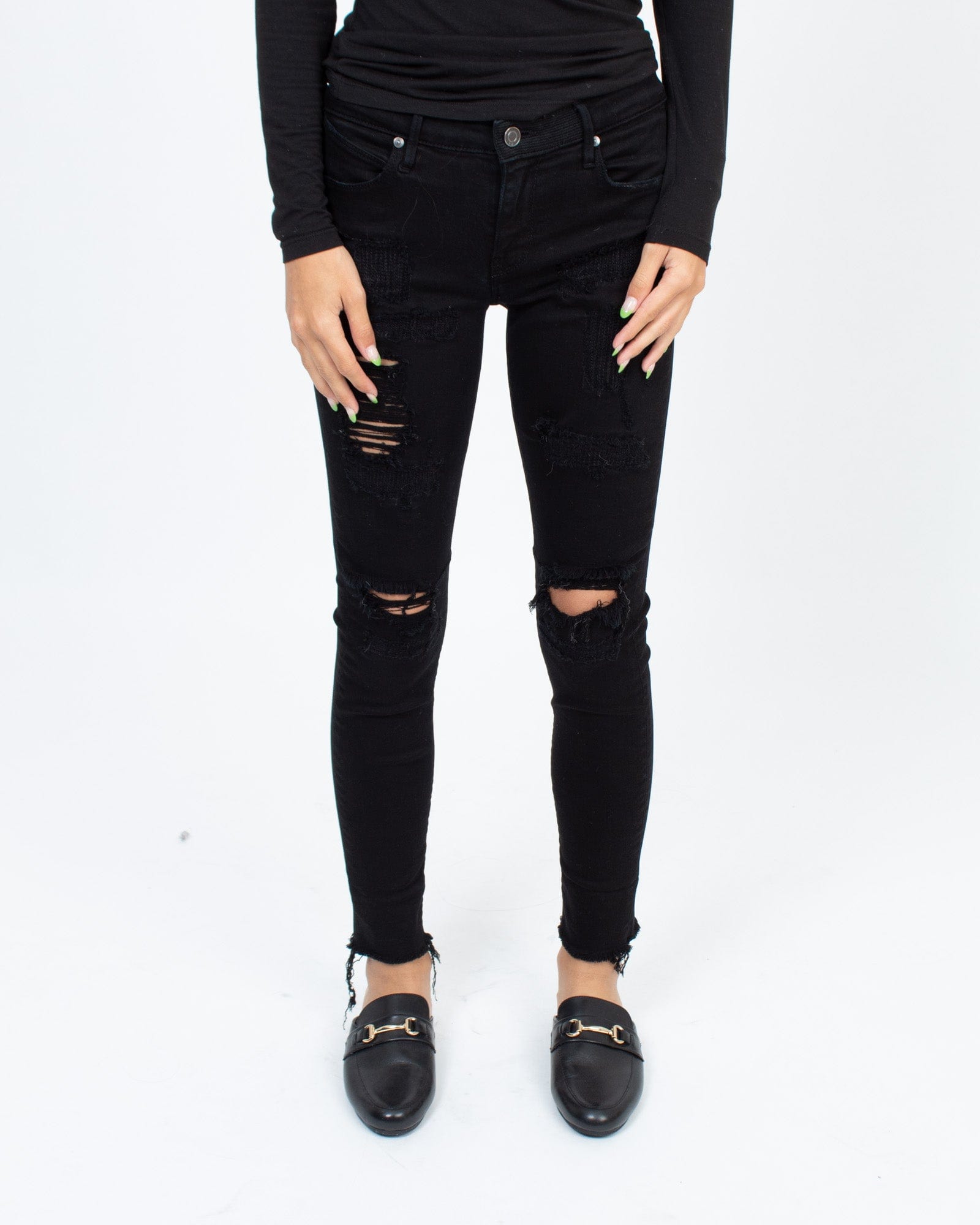 RtA Distressed Black Skinny Jeans The Revury
